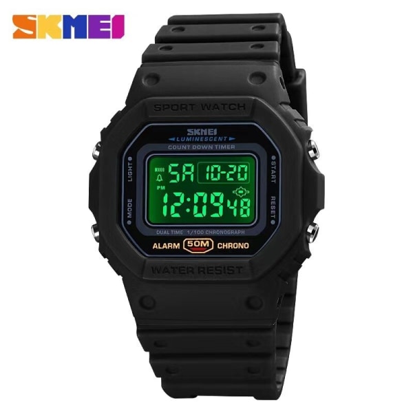 SKMEI 2 Time Count Down Herrarmbandsur Mode Retro Manklockor reloj hombre Multifunktionell Digital Watch Herr Green Black