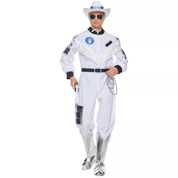 Eraspooky Carnival Party Fancy Dress Herr Space Cowboy Kostym Interstellär stil Vit Jumpsuit Med Hatt Halloween Scen Outfits White M