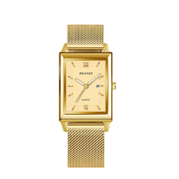 Lyx Watch Toppmärke Mode Kvarts Armbandsur Silver Hel Kedja i rostfritt stål Armband + Verktyg Business Watch Herr Reloj Mesh-Gold