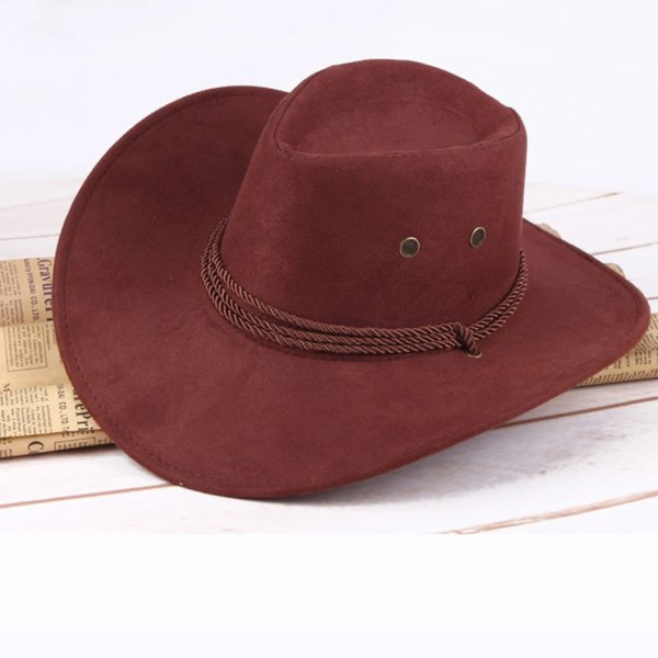 Western Cowboyhatt Kvinnor Män Mode Bred Casual Konstläder Solskyddshatt 7 färger Enfärgad Cap Coffee