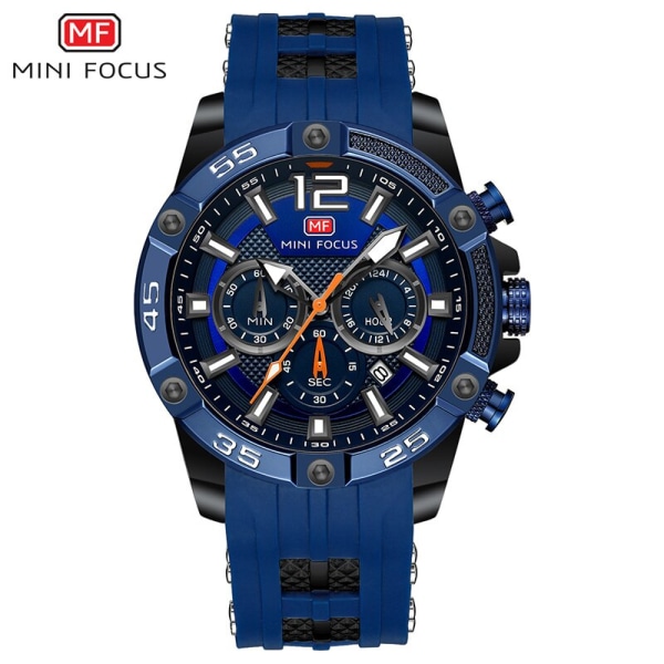 MINI FOCUS Herrklockor Lyxigt märke Mode Vattentät Sport Quartz Armbandsur Relogio Masculino Silikonrem Reloj Hombre blue watch