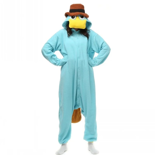 Unisex Perry The Platypus Kostymer Jumpsuit Monster Cosplay Pyjamas Vuxen Pyjamas Djur Sovkläder Rolig vinter Jumpsuit Grey penguin XL