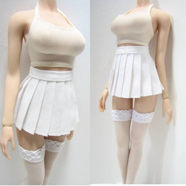 Set för kvinnor i skala 1/6 Tight Camisole & vit klänning & strumpor Set för 12 tum Kvinna Action Figur Body