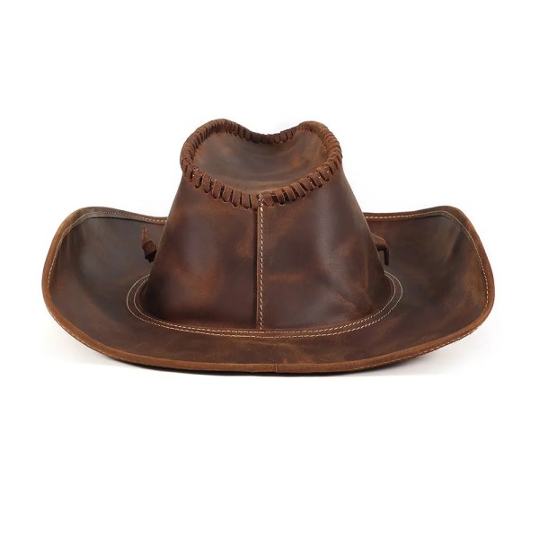 JOYIR Äkta läder Män Western Cowboyhatt Vintage Cap Handgjord Western Formbar Slitstark Stor 60 CM Outback Hat Nyhet brown