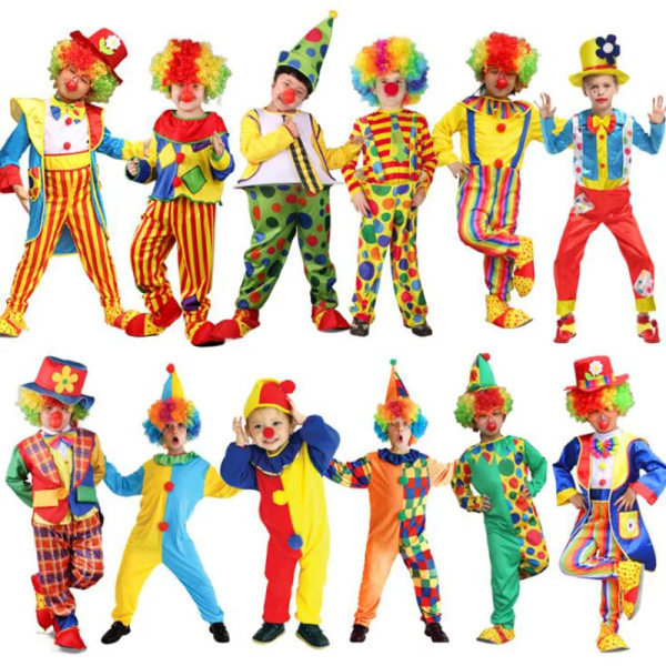 Halloween Män Cirkus Clown Cosplay Kostymer Vuxen Barn Rolig Set Med Hatt Stygg Harlekin Uniform Fancy Kläder För Pojke Flicka Adult F M