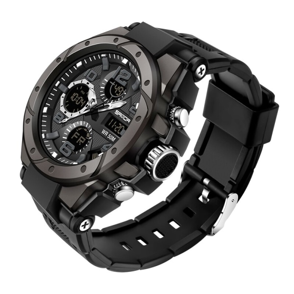 SANDA Sportklockor Herr 2021 Märke Militär Vattentät Stötsäker Watch Dubbel Display Auto Date Man Digital Armbandsur Reloj black