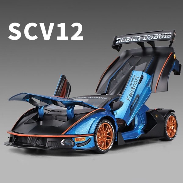 1:24 legerad sportbil, formpressad modell, ljud, bra race, baklyft, varmt bilhjul för barn, presenter Blue