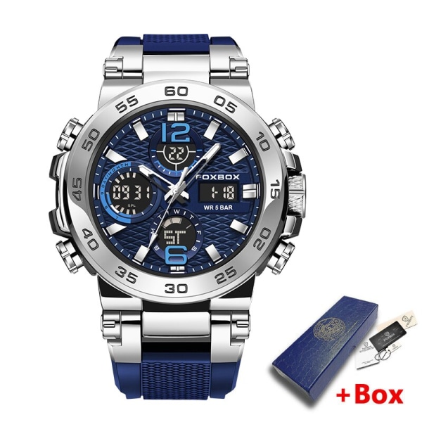 Nya LIGE militärklockor för män Lyx Sport Kronograf Alarm Armbandsur ? Vattentät Quartz Big Clock Digital Man Watch Silver blue