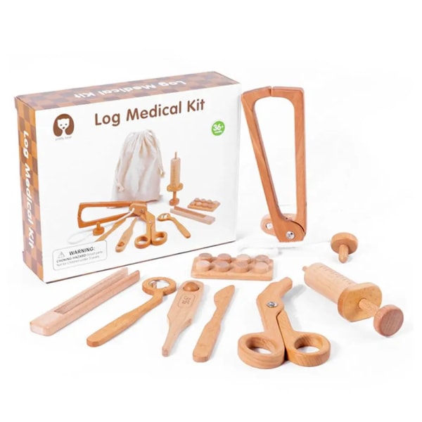Montessorileksaker Träleksak Set Träverktygslåda med skiftnycklar Skruvar och muttrar Låtsaslek Roll Doktorleksak för barn Småbarn medical kit