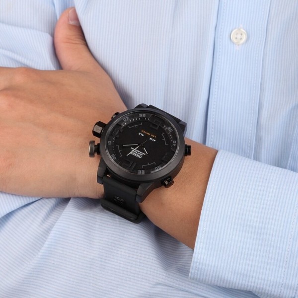 OHSEN Fashion Outdoor Sport Watch Herr Multifunktion 5 Bar Vattentät Svart Militär Digital Armbandsur Klocka Relogio Masculino Black Watch
