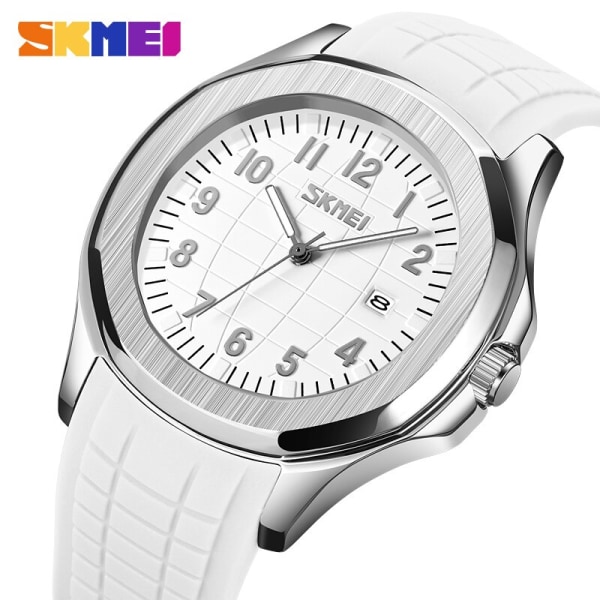 SKMEI Top Luxury Märke Silikonrem Business Klocka Vattentät Quartz Armbandsur För Man Casual Date Watches Herr reloj hombre White