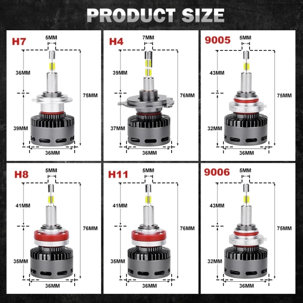 -H7 LED Canbus 360 80000LM H4 H11 H1 HB3 9005 HB4 9006 HIR2 9012 BiLED Projektorlins Bilstrålkastare Glödlampa dimljus 200W 6000K HLXG H4