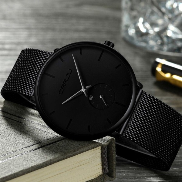 Ultratunn Kreativ svart rostfritt stål kvartsklockor Män Enkelt mode Företag Japan Armbandsur Klocka Man Relogios black