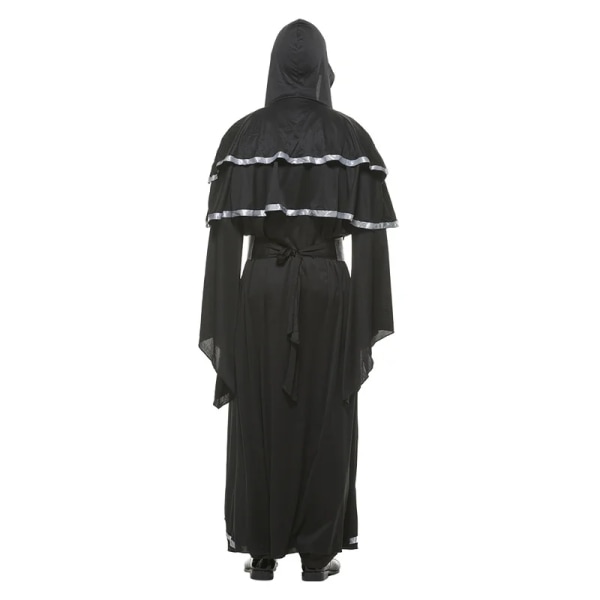 Mystisk mörk trollkarl Medeltida Warlock Halloween kostym Vuxna män encanto Trollkarl Hooded Klänning Cosplay Carnival Easter Purim Black XL