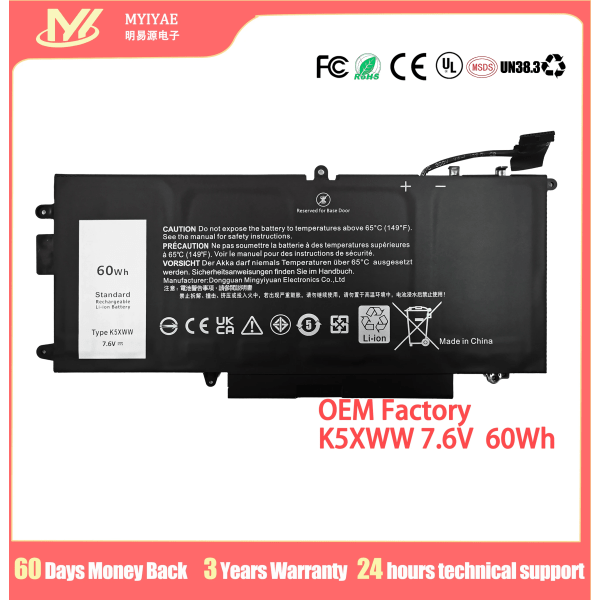 Laptopbatteri MYIYAE K5XWW 60Wh Ersättning för Dell Latitude 13 7389 7390 2-i-1 5289 2-i-1-serien Kompetibel 6CYH6 71TG4 Black