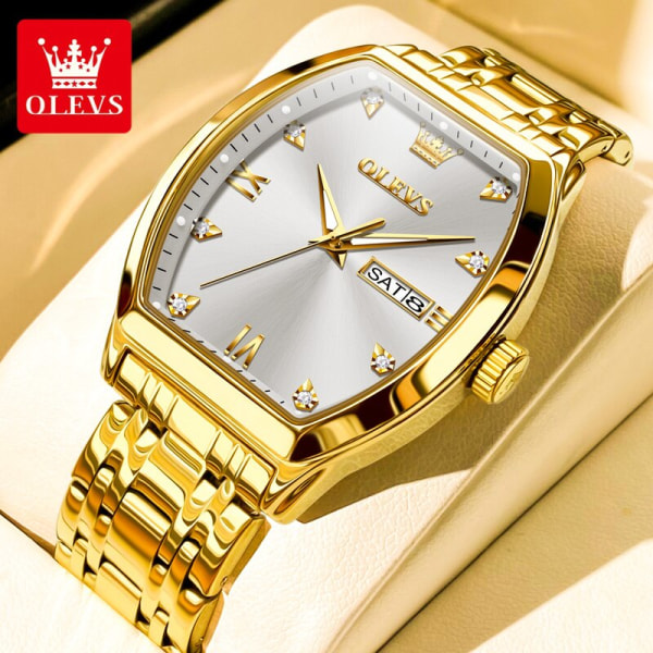 OLEVS TOP Brand Quartz Watch for Men Luxury Diamond Elegant Rostfritt stål Tonneau Dial Waterproof Luminous Men Armbandsur 5528 5528 black