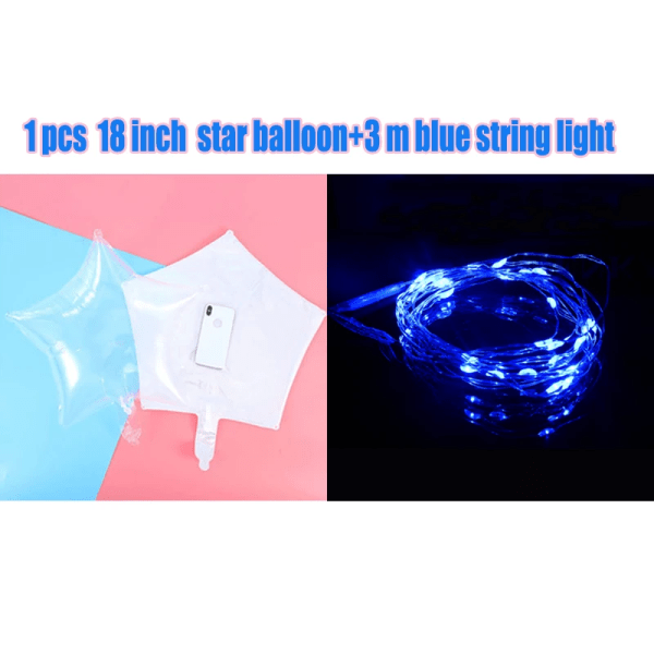 Amawill Grattis på födelsedagen 3M LED-ljus Balong Stjärnhjärta Rund Lysande Ballong Med blue star