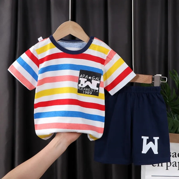 2022 Summer Barns kortärmade Set Bomull Baby Dinosaur 2-delade Kläder Pojkkläder Set Baby Toddler Kläder För Pojke 4a 3M