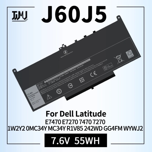 Laptopbatteri E7470 E7270 J60J5 för Dell Latitude 7470 7270 1W2Y2 0MC34Y MC34Y R1V85 242WD GG4FM WYWJ2 451-BBSX BBSY J60J5 7.6V 55WH