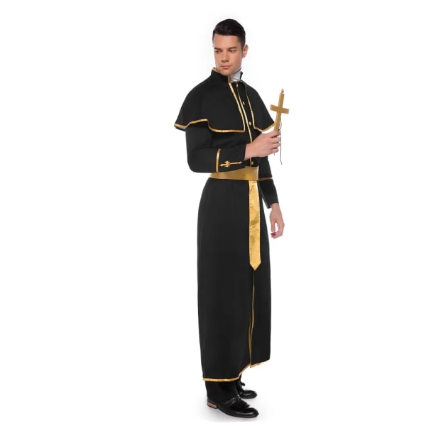 Vuxen man Klassisk präst Pastor Cosplay-kostym Halloween-fest Nunna Jesus Kristus Maria Präst Drama Präst Klänning Black XL