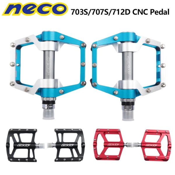 NECO CNC Pedal 703S 707S 712D 100x105mm 92x101mm 90x101mm Svart/Röd/Blå One Pair 6061 Aluminium MTB Bike Cykelpedal 712D Blue