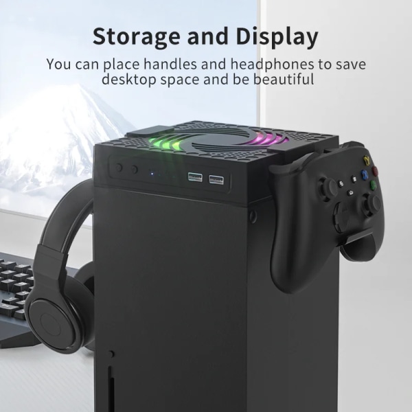 RGB färgglad kylfläkt för Xbox Series X värdkonsol Justerbar vindhastighet Värmeavledningsfläkt med USB laddningsport RGB Fan and Hooks