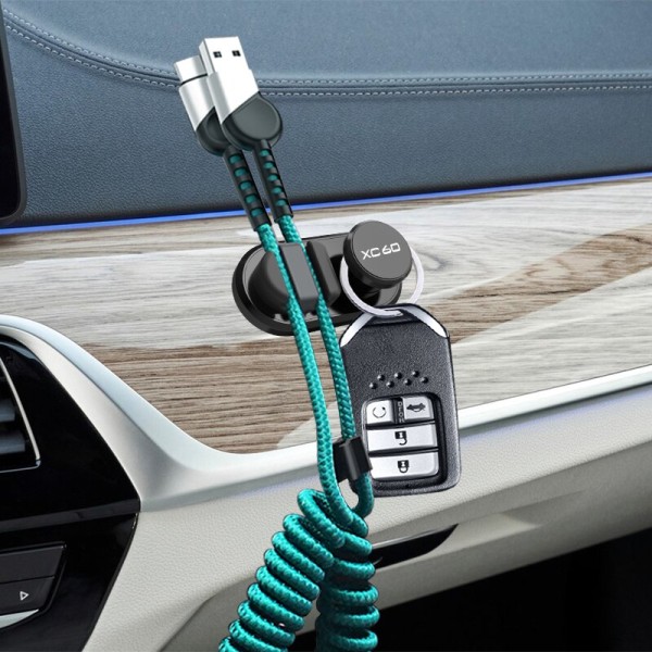 Automatisk fixeringsåterställning för Volvo XC60, fordonskrokar, USB kabel, förvaring, utvärdering, nyckelring, biltillbehör silver 1pcs