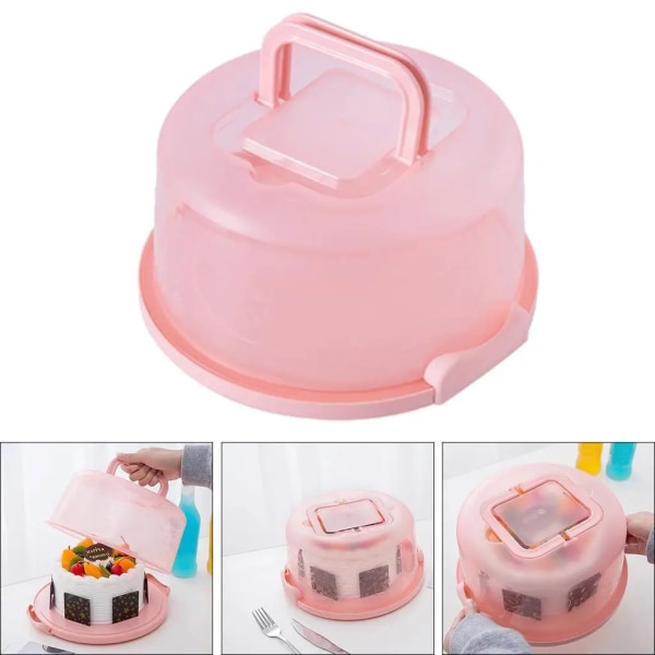 Rund tårtbärarlåda i plast Tårtfathållare med låsbart locklock Cover för bröllopsfester Pink