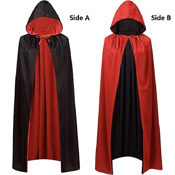 Barn Vuxen Vampyrkappa Kap Röd Svart Dubbelsidig Klädd Huvkappa Halloween Party Cosplay Kostym Män Dam Kläder Red Collar Black 80cm