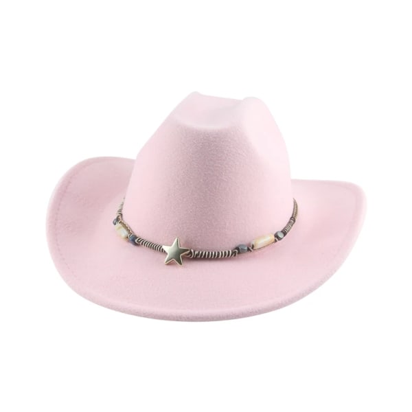 Cowboyhatt Western cowboyhatt Cowgirl Casual Jazzkepsar för män Solid bälte Kaki Kaffe Bred brättad Fedoras hattar för kvinnor Nyhet pink