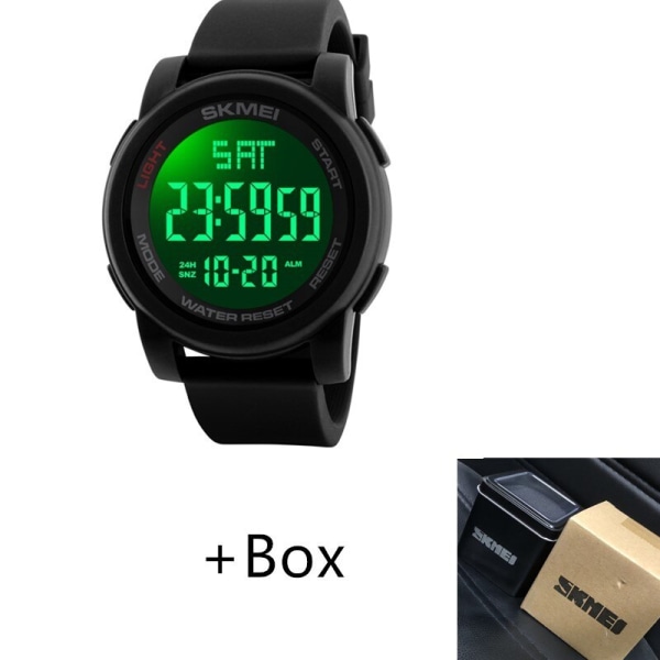 SKMEI Brand Fashion Herrklockor LED Digital Stötsäker Vattentätt Alarm Chrono Countdown Sportarmbandsur Relogio Masculino Black With Box