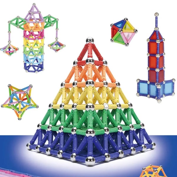 Hot Rea 138PCS Creative Designer Magnetic Sticks Metallkulor Set Pedagogiska leksaker för barn Barn Födelsedag Julklapp