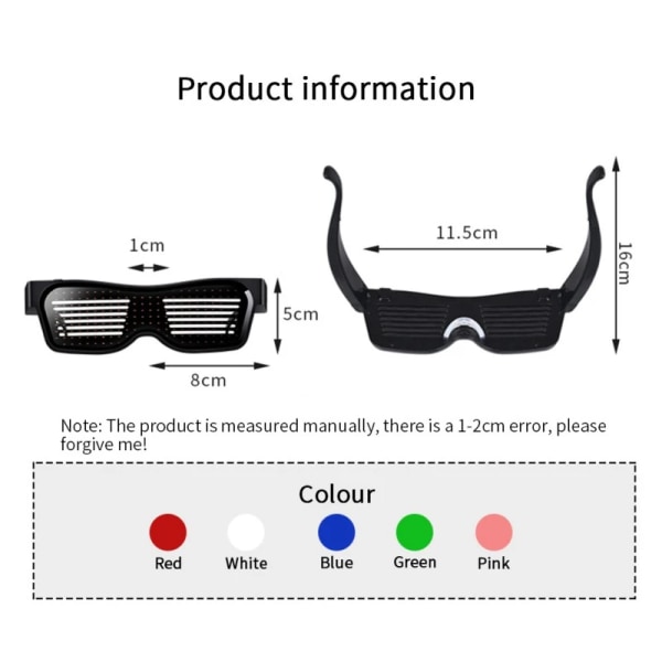 Bluetooth Programmerbar LED Text USB Laddning Display Glasögon Dedikerad nattklubb R