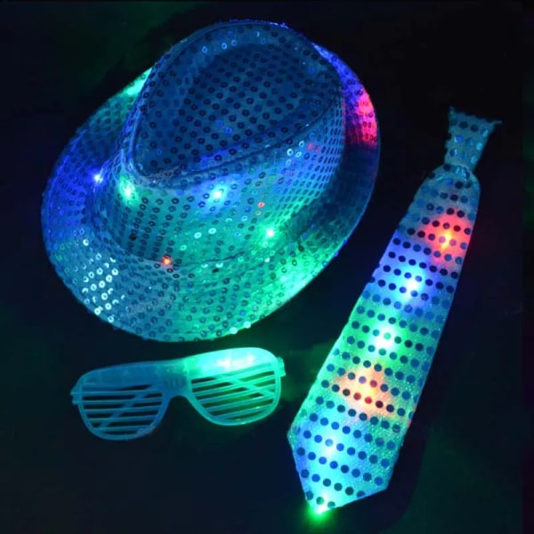 Fedora Blink Paljett Light Jazz Cap Hip Hop Hatt Glasögon Slips Glow Neon Party Bar-Typ 11 Type 11 adult