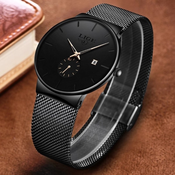 Mode Herrklockor Toppmärke Lyx Quartz Watch Herr Casual Slim Mesh Stål Vattentät Watch Relogio Masculino black blue