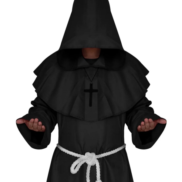 Medeltida munk prästerskap pest läkare dräkt klänning dräkt för vuxna män präst huva kappa Cape Christian mantel Halloween outfit sjal Black Cape XXXL