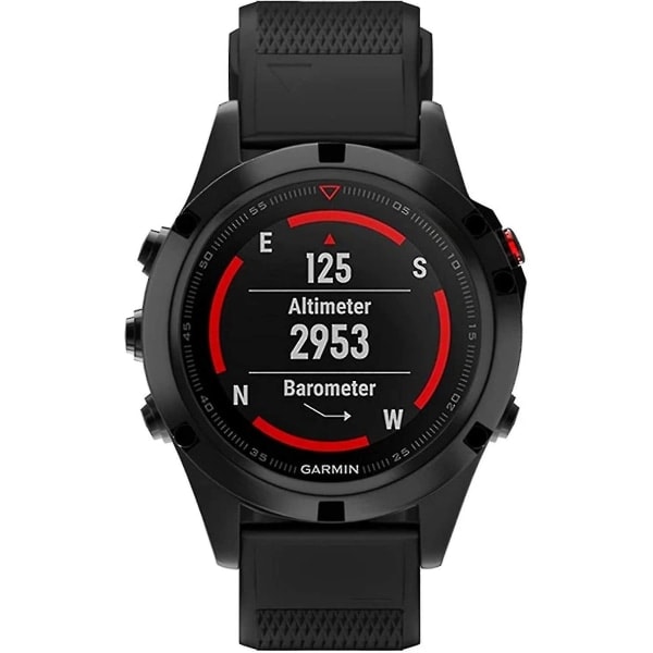 Silikonarmband för klocka Fenix 5x 26 mm bredd Kompatibel med Fenix 5x/Fenix 5x Plus/Fenix 6x Pro (Färg: Svart)