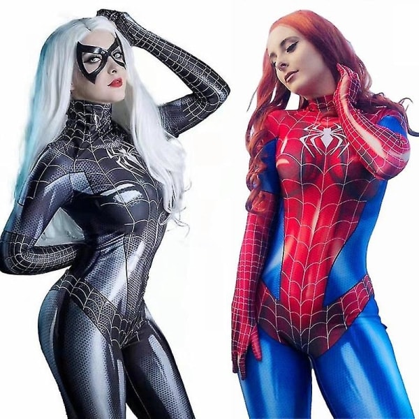 Spider Woman Jumpsuit Cosplay Kostym Spiderman Strumpbyxor Bodysuit Svart XS