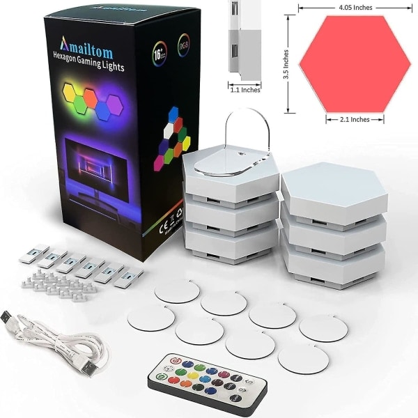 Hexagonala lampor med fjärrkontroll, smarta LED-väggljuspaneler, beröringskänslig RGB-stämningsbelysning