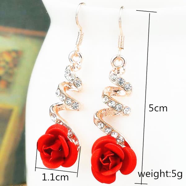 Boho Akryl Røde Rose Øredobber - CZ Rose Dråpe & Spiral Anheng Øre