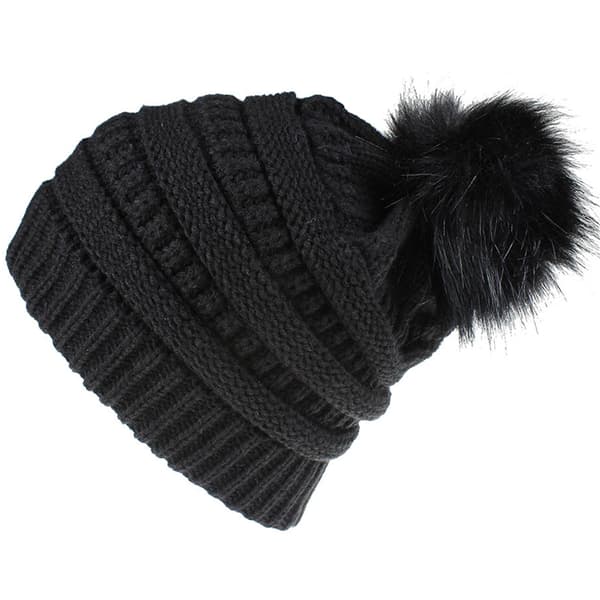 Fasjonable retro hodeplagg dame ensfarget ullball strikket lue black