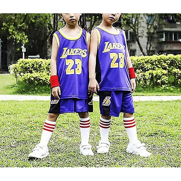 Lakers #23 Lebron James Tröja Nr 23 Basket Uniform Set Lada / Lila S (120-130cm) Purple