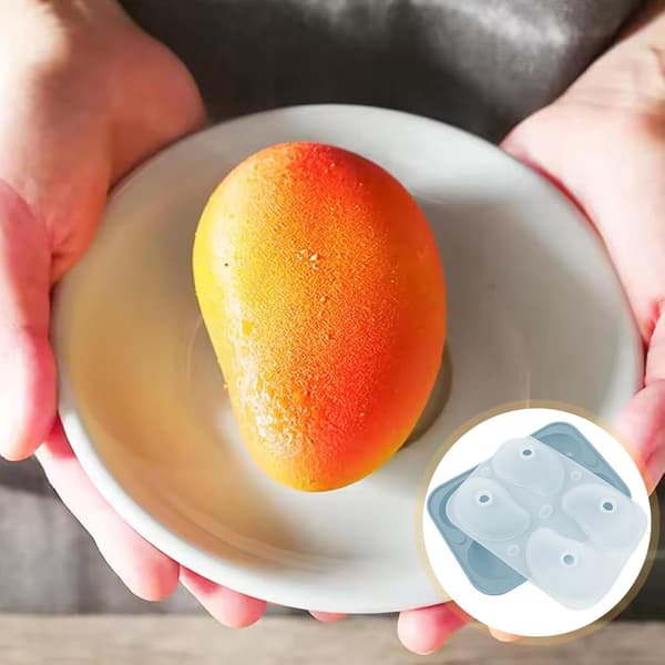 Mangoform 3D Mango Silikonform Dessert Silikon Kakeform med 4 Rom, 19 * 14 * 5cm
