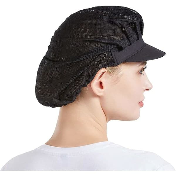 Sæt med 3 sorte kokkehatte med net, unisex køkkenhatte til
