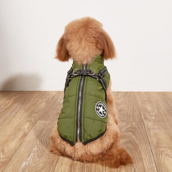 Stor hundjacka med sele Vintervarma hundkläder Vattentät Grön M