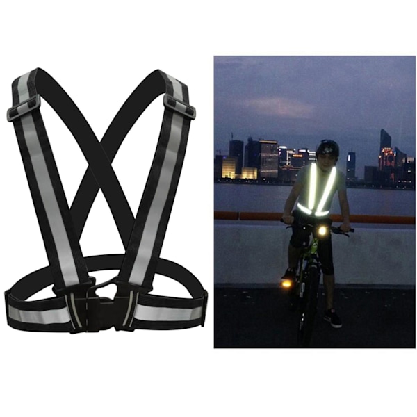 Løbe- og Cykelbælte Sikkerhedsrefleksvest Justerbar Refleksudstyr Rem Sort