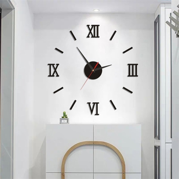 3D Selvlysende Veggklokke Rammeløs Akryl DIY Digital Klokke Vegg Svart Uten Lys