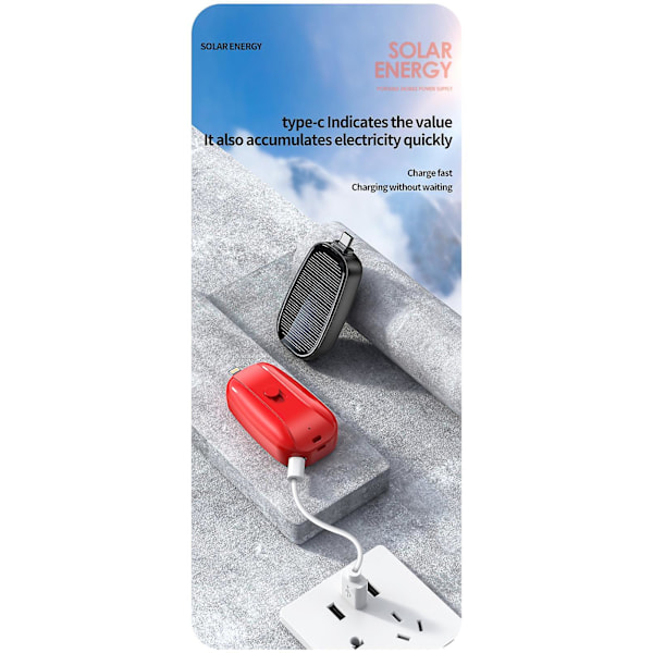 Mini aurinkokennolaturi avaimenperä powerbank matkapuhelimelle 1200mA Red: For Lightning