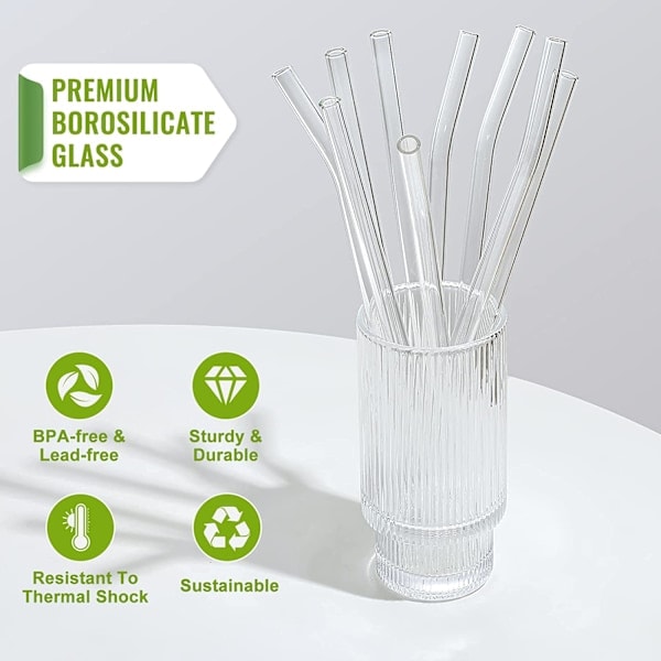 Återanvändbara glasstrån, 12-pack, med 4 rengöringsborstar