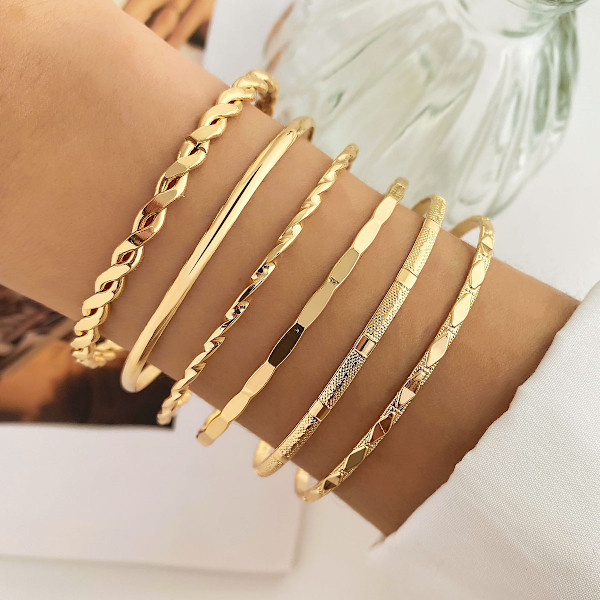 6-delars set Diamantvridet slätt armband Oregelbundet punkarmbandsset 2